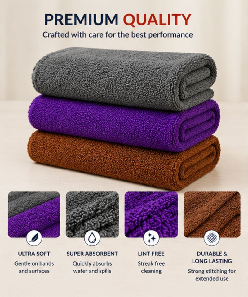Super Absorbent Microfiber Cleaning Cloths 33x33cm (3 Pack) -MICROFIBER_3PACK_33X33