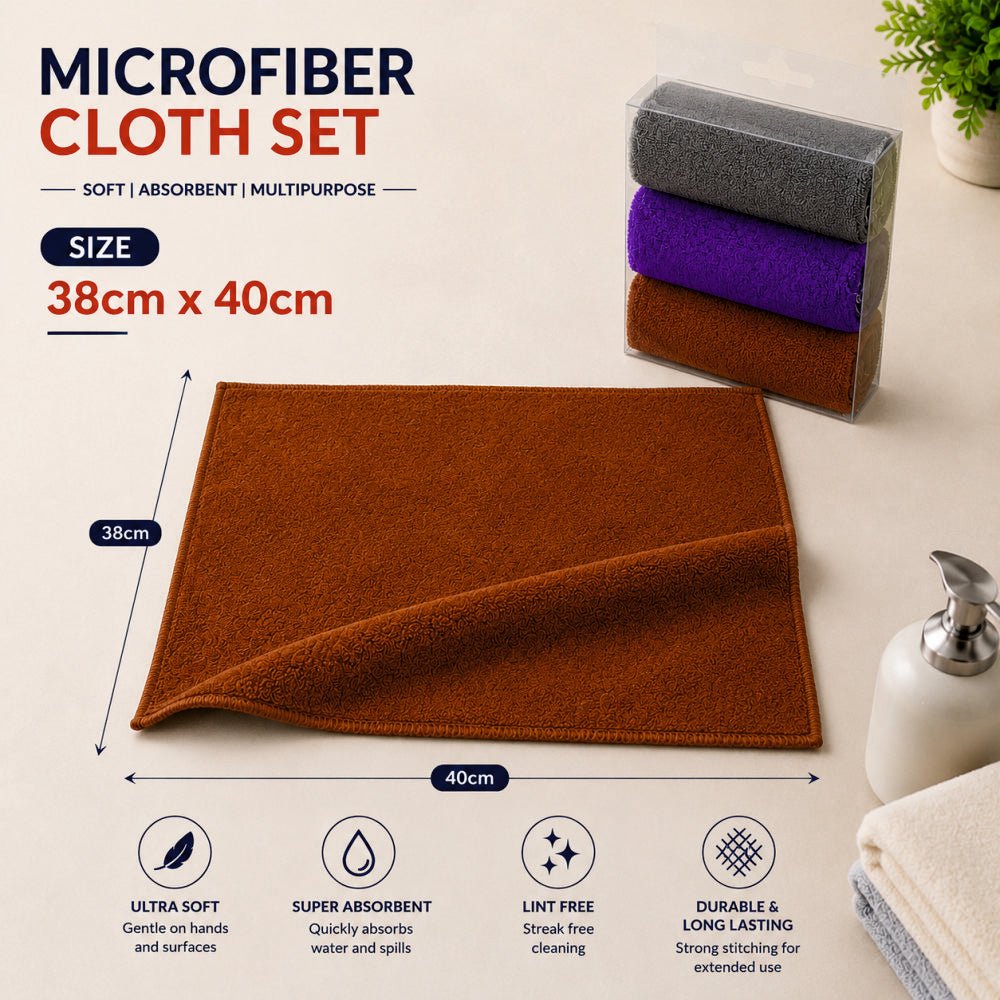 Super Absorbent Microfiber Cleaning Cloths 33x33cm (5 Pack) -MICROFIBER_5PACK_33X33