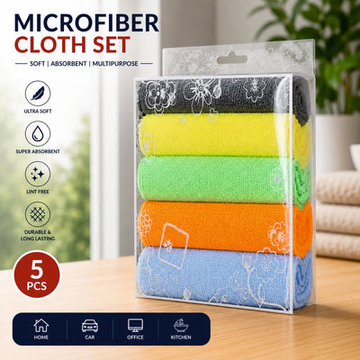 Super Absorbent Microfiber Cleaning Cloths 33x33cm (5 Pack) -MICROFIBER_5PACK_33X33