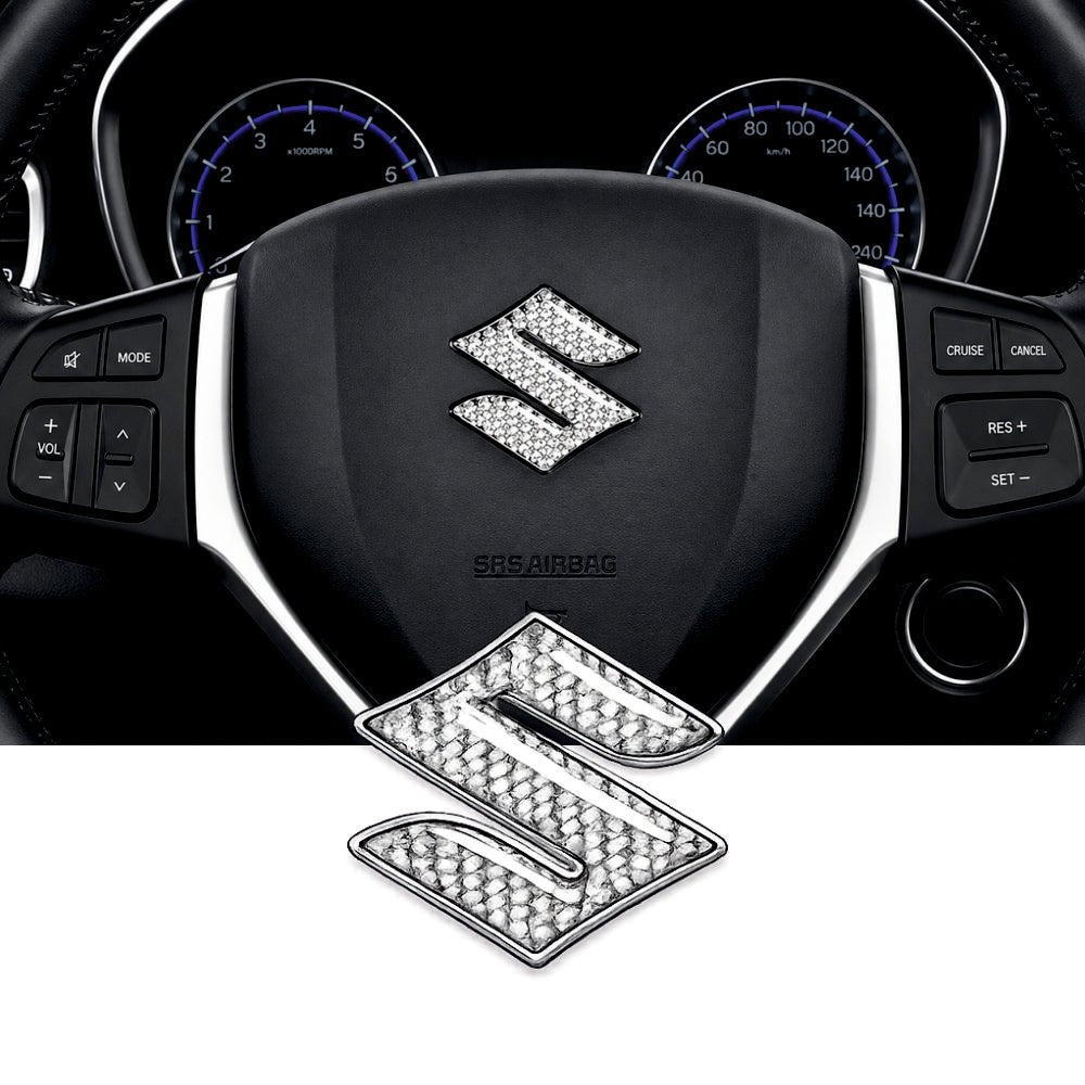 Suzuki 3D Crystal & Carbon Fiber Steering Wheel Logo - STICKER_SZK_BLK