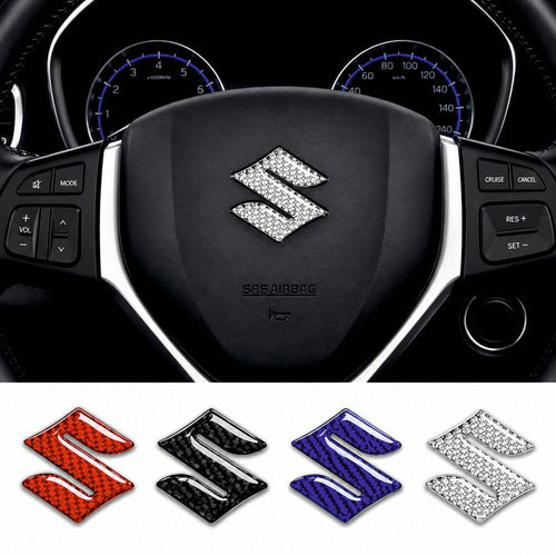 Suzuki 3D Crystal & Carbon Fiber Steering Wheel Logo - STICKER_SZK_SLV