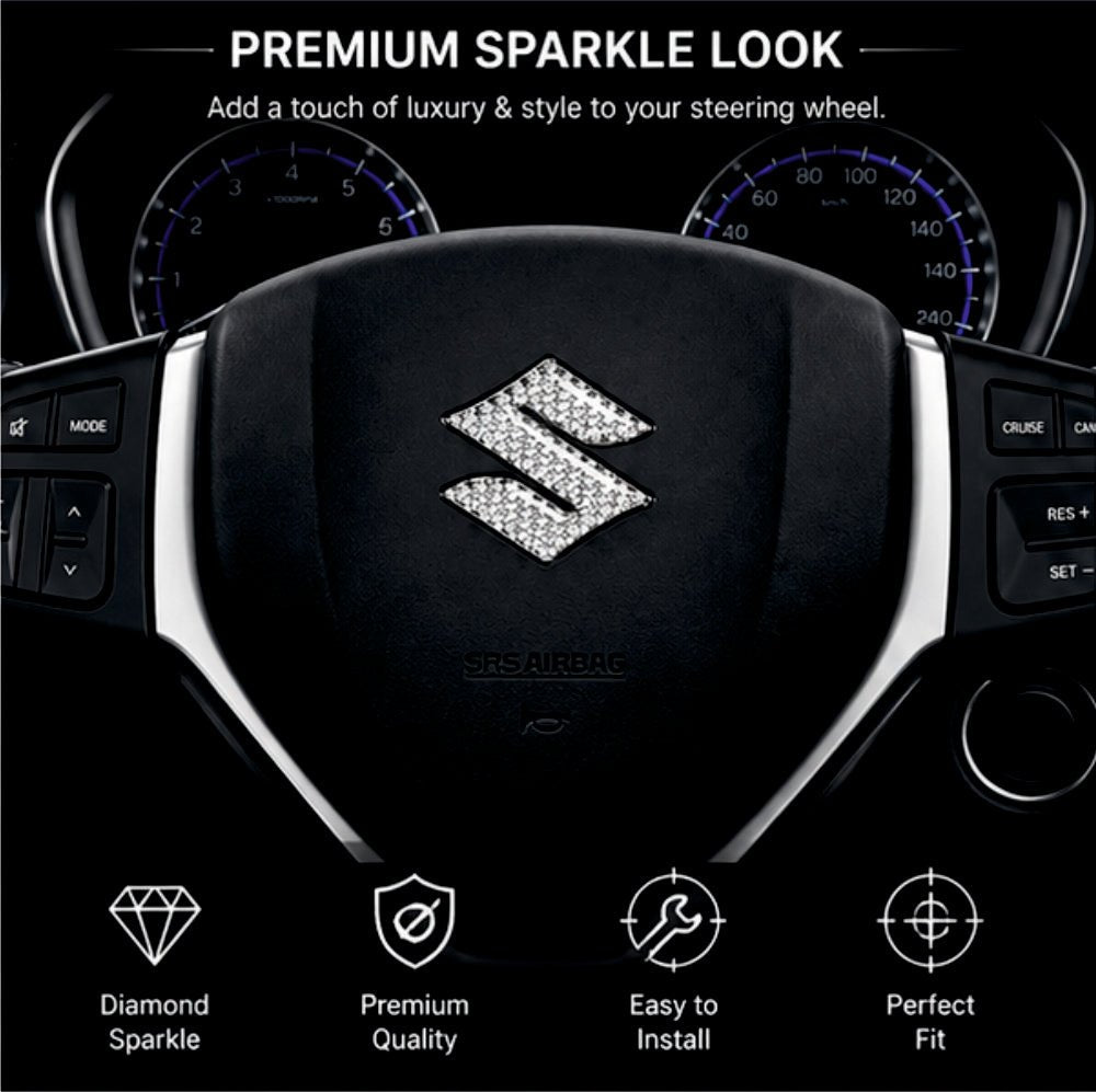 Suzuki 3D Crystal & Carbon Fiber Steering Wheel Logo (Black) - STICKER_SZK_BLACK