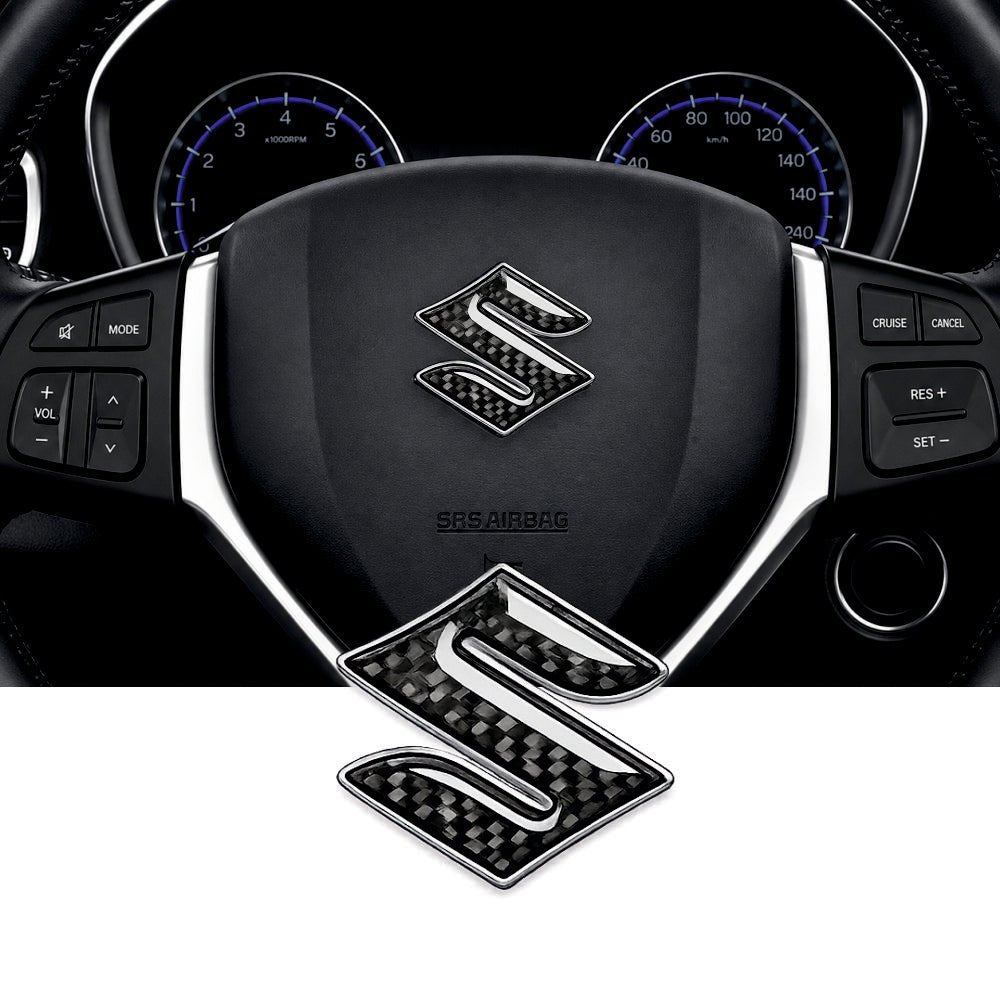 Suzuki 3D Crystal & Carbon Fiber Steering Wheel Logo (Black) - STICKER_SZK_BLACK