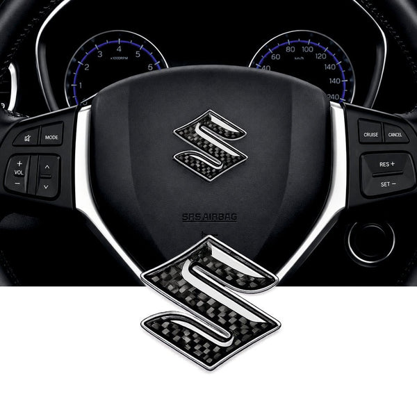 Suzuki 3D Crystal & Carbon Fiber Steering Wheel Logo (Black) - STICKER_SZK_BLACK