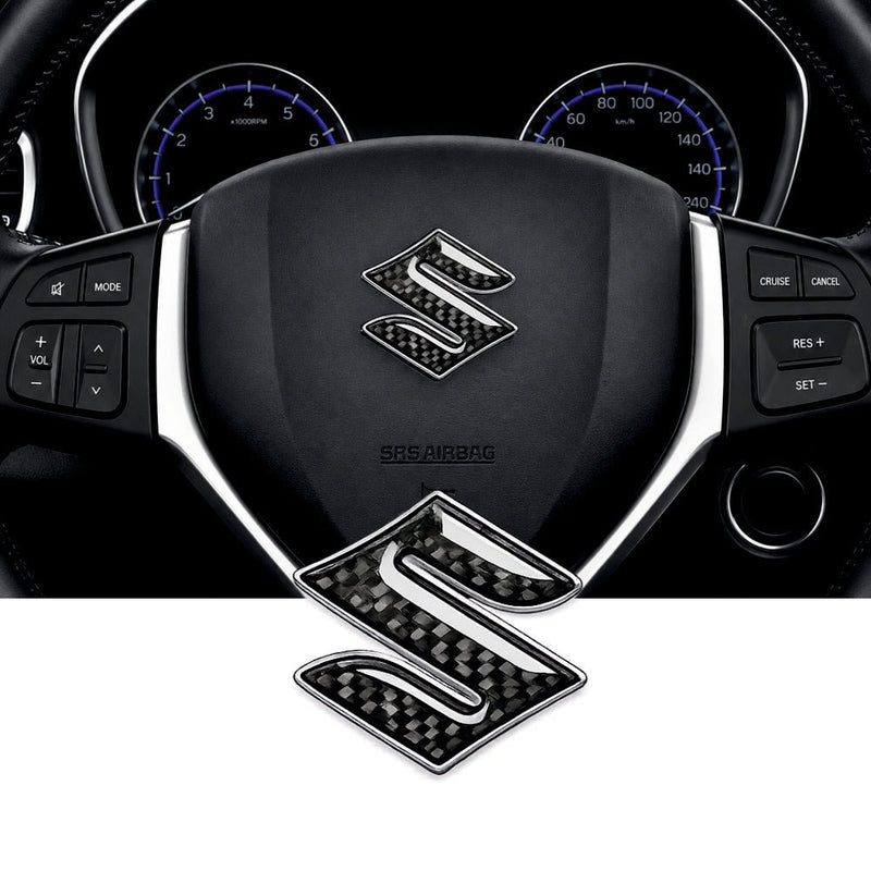 Suzuki 3D Crystal & Carbon Fiber Steering Wheel Logo (Black) - STICKER_SZK_BLACK