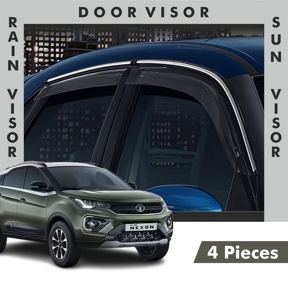 Tata Nexon Door Visor | Rain Visor | Sun Visor [2020 - 2023] - DV_NEXON_20-23_BLK