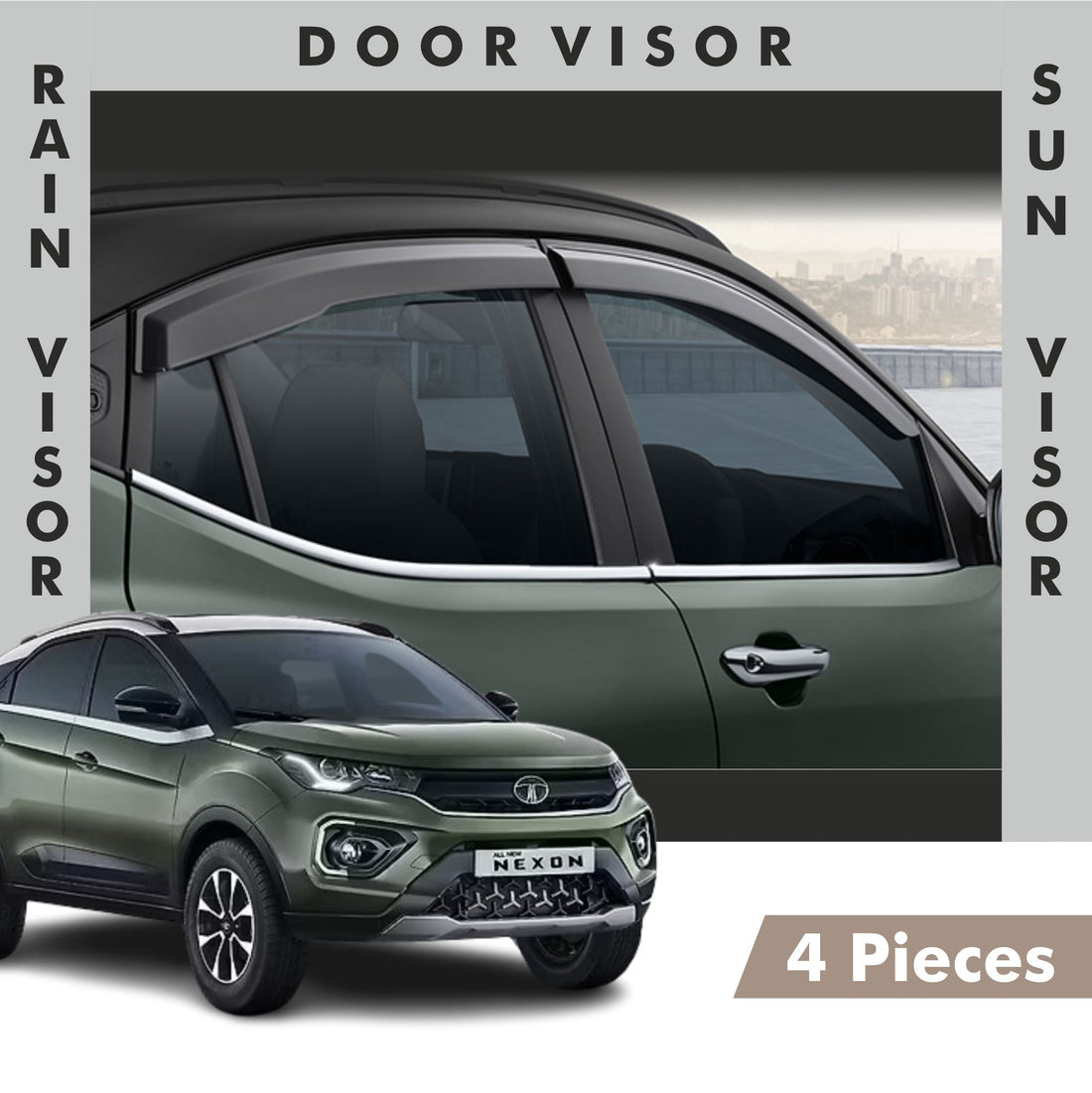 Tata Nexon Door Visor | Rain Visor | Sun Visor [2020 - 2023] - DV_NEXON_20-23_BLK