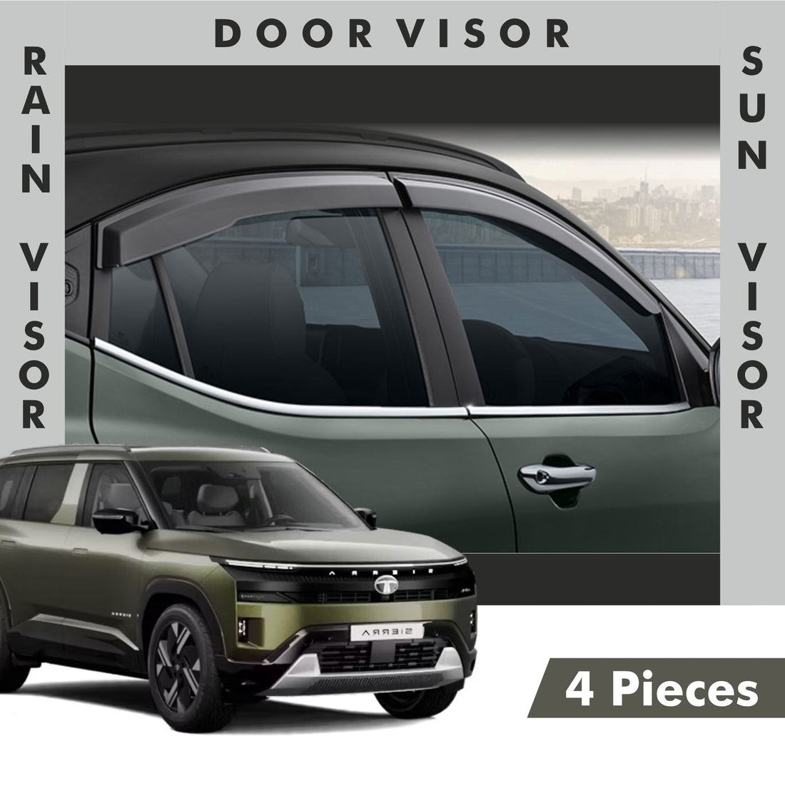 Tata Sierra Door Visor | Rain Visor | Sun Visor [2025 - 2026] - DV_SIERRA_25-26_BLK