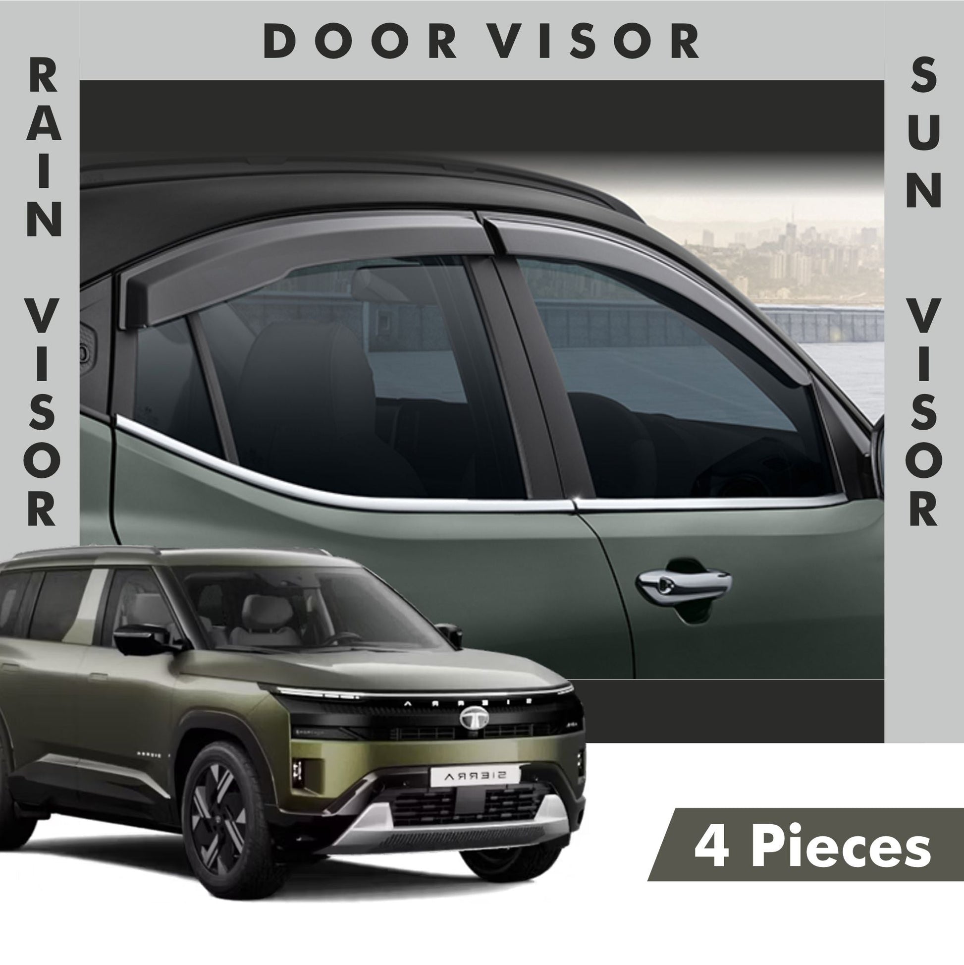 Tata Sierra Door Visor | Rain Visor | Sun Visor [2025 - 2026] - DV_SIERRA_25-26_BLK