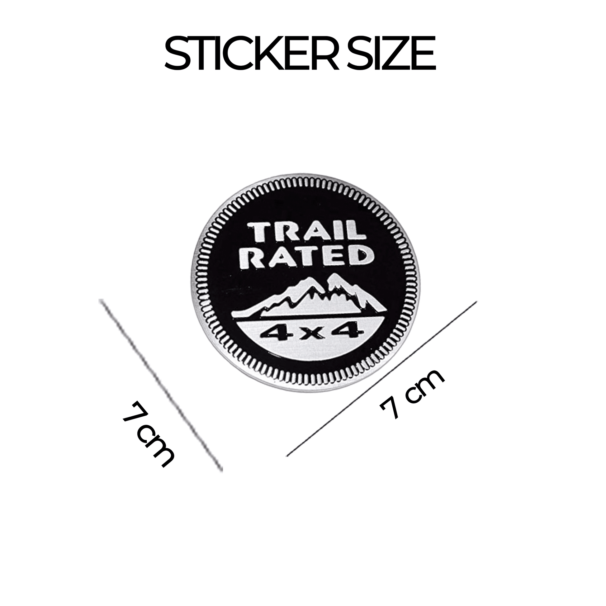 Trail Rated 4x4 3D Metal Logo Car Badge Emblem | 7cm x 7cm | All Vehicle Exterior Decorative Logo, Self - Adhesive - STICKER_TRAIL