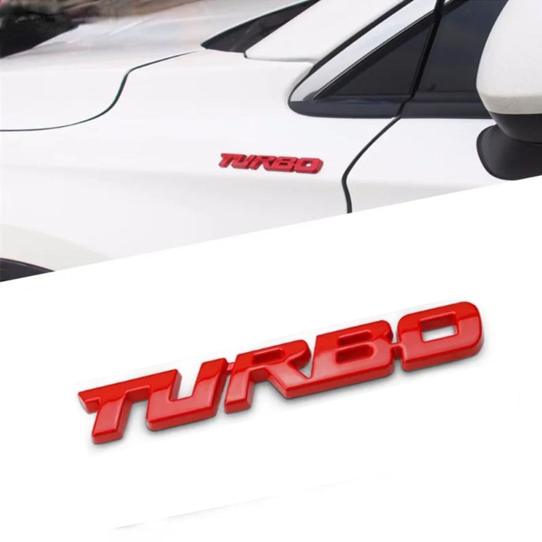 Turbo 3D Emblem | 9.5cm x 1.1cm | All Vehicle Exterior Decorative Logo, Self - Adhesive - STICKER_TURBO_RED
