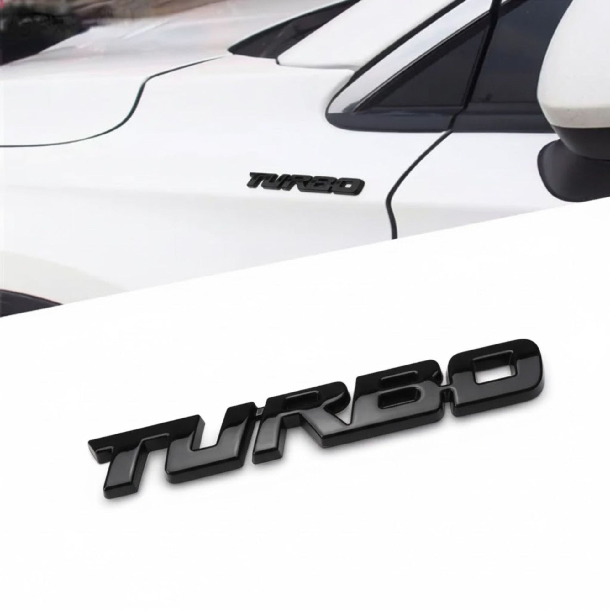 Turbo 3D Emblem | 9.5cm x 1.1cm | All Vehicle Exterior Decorative Logo, Self - Adhesive - STICKER_TURBO_BLACK