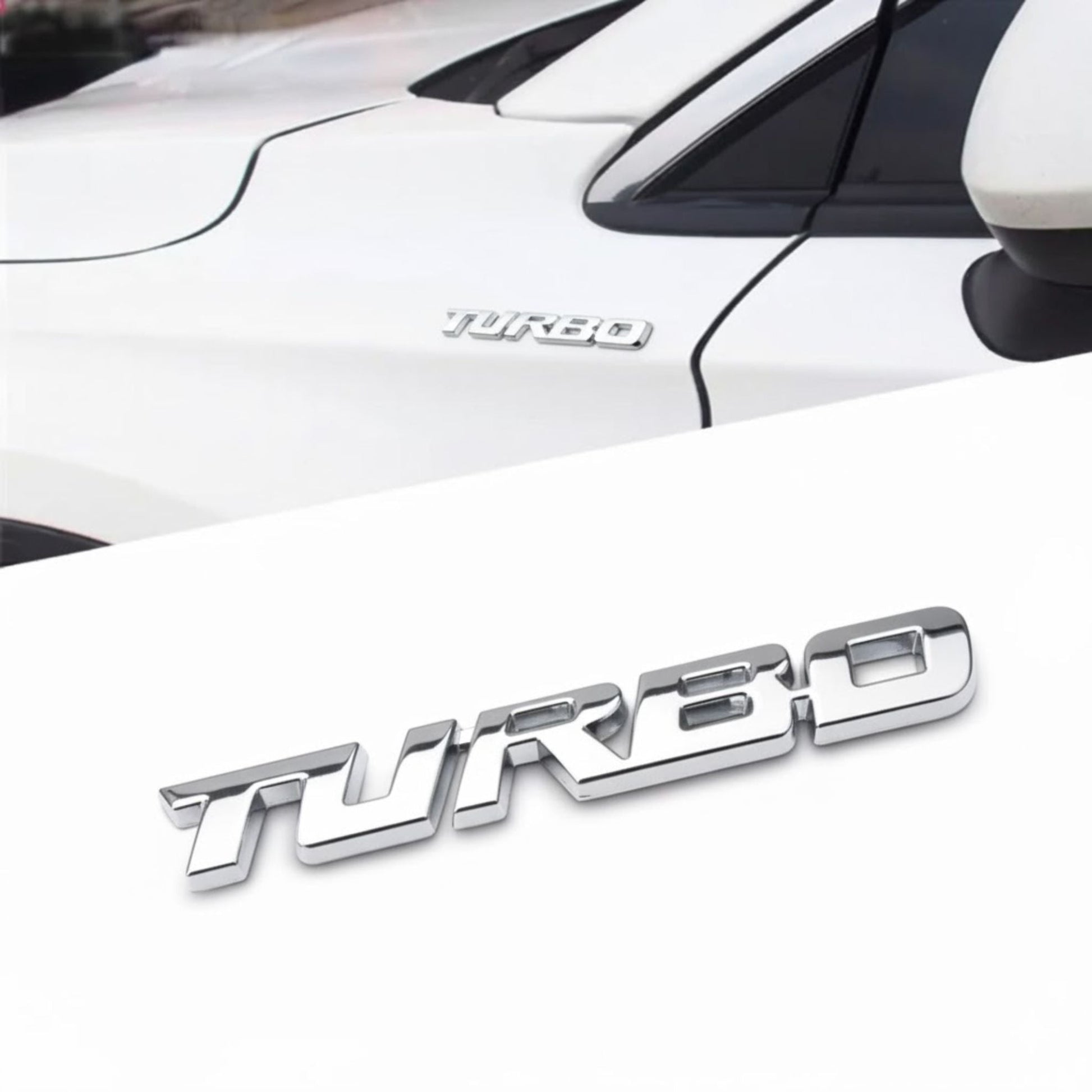 Turbo 3D Emblem | 9.5cm x 1.1cm | All Vehicle Exterior Decorative Logo, Self - Adhesive - STICKER_TURBO_SILVER