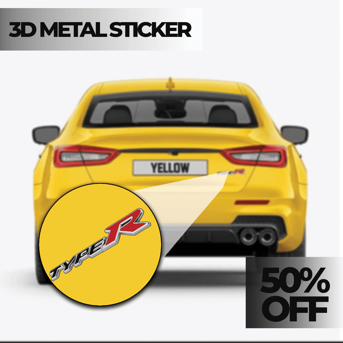 TypeR 3D Metal Logo Car Badge Emblem | 14.7cm x 3.2cm | All Vehicle Exterior Decorative Logo, Self - Adhesive - STICKER_TYPER