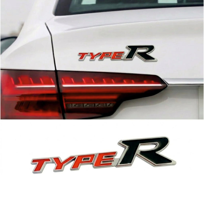 TypeR 3D Metal Logo Car Badge Emblem | 14.7cm x 3.2cm | All Vehicle Exterior Decorative Logo, Self - Adhesive - STICKER_TYPER