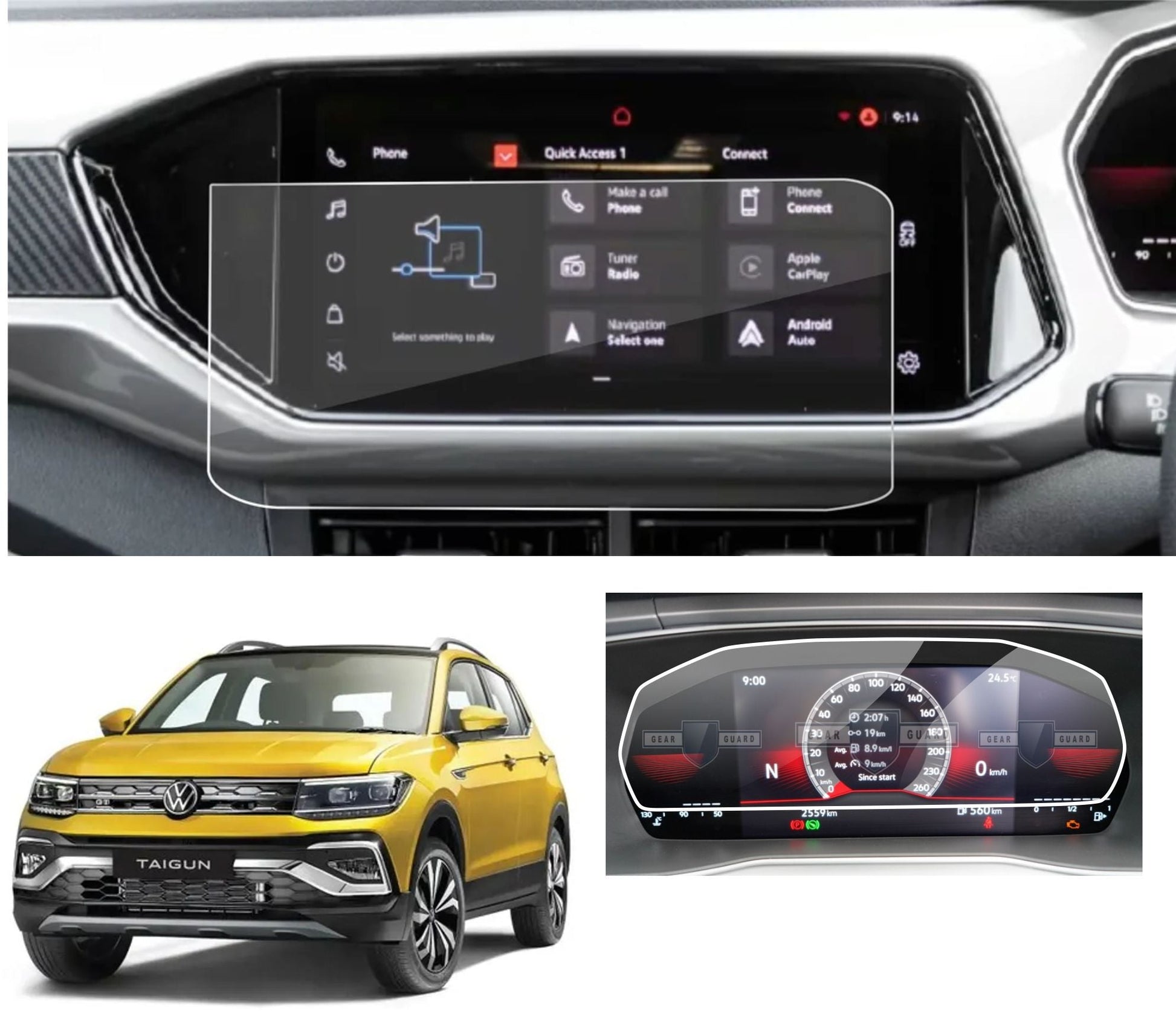 Volkswagen Taigun Infotainment | Digital Speedometer (MID) Screen Guard Combo [2023 - 2025] - M10C_TAIGUN_COMBO