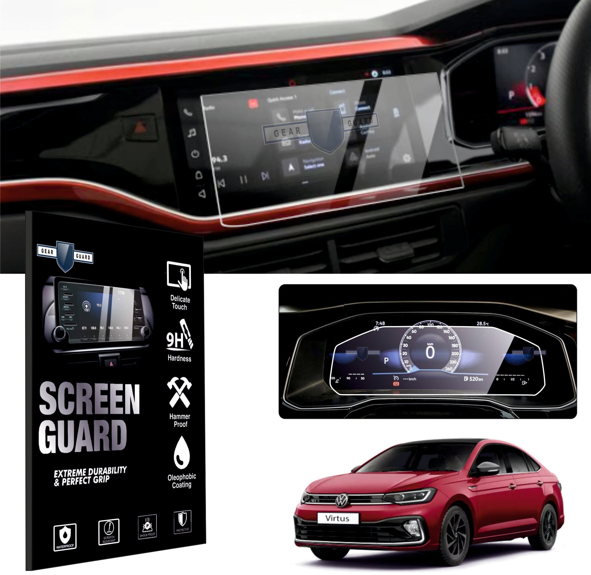 Volkswagen Virtus Infotainment System Touch Screen guard | Speedometer, MID (BUNDLE) [2022 - 2025] - M10C_VIRTUS_BUNDLE